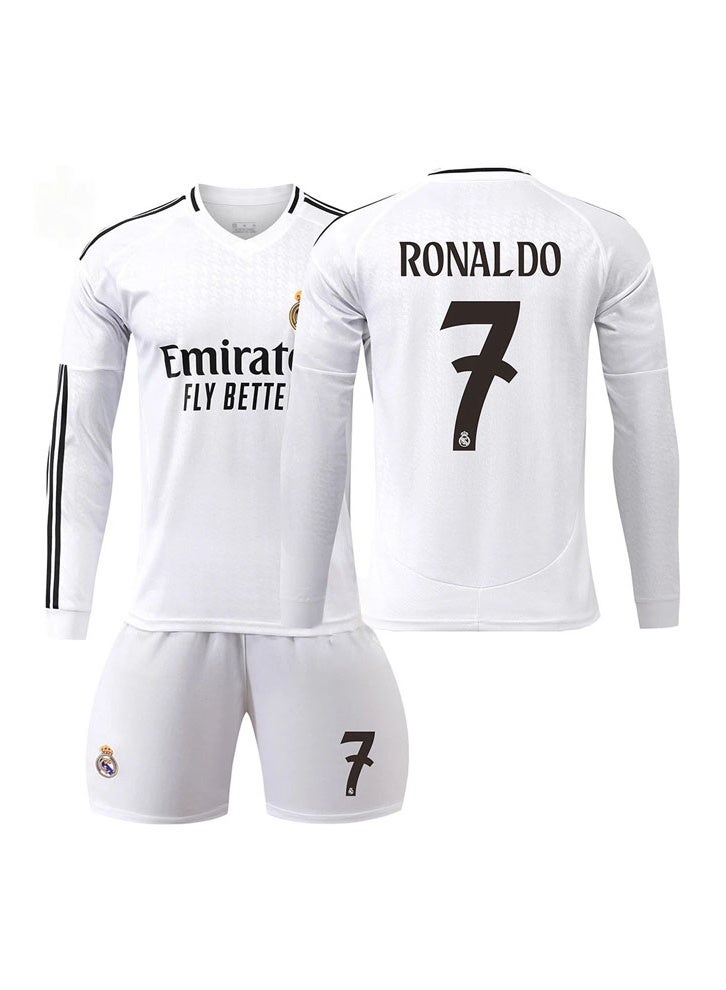ريال مدريد 2023-2024 ريال مدريد بأكمام طويلة زي كرة القدم #7 رونالدو كرة القدم جيرسي السراويل دعوى حجم الأطفال والكبار حجم الهدايا للجماهير والأصدقاء - Image 1